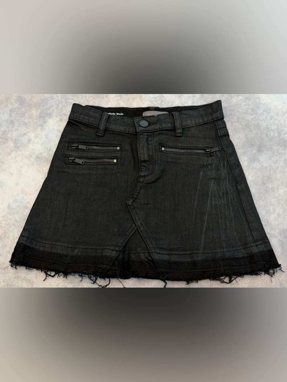 DL1961 Black Denim Mini Skirt  Zip Pocket Details Perfect Fit, Mindfully Made